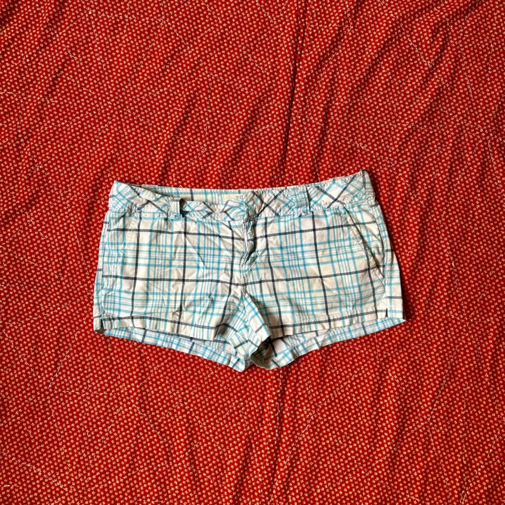 Aeropostale Plaid Shorts Womens 9/10 Blue White Low Rise Y2K Indie Twee